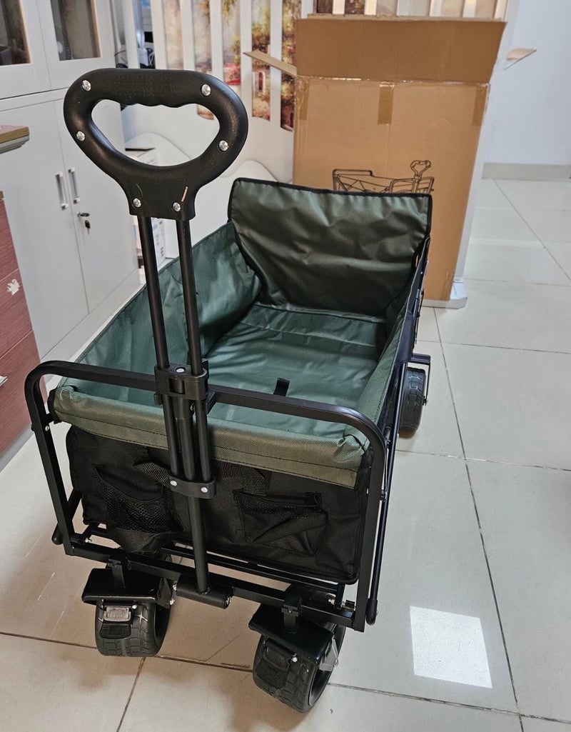 أوتدور.ماركت عربة نقل قابلة للطي والتمديد بعجلات كبيرة دوارة 360 درجة لجميع التضاريس - عربة نقل متينة محمولة (حتى 190 كجم) للشاطئ والتخييم والتسوق والاستخدام الخارجي - أسود وأخضر - Image 2